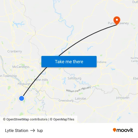 Lytle Station to Iup map