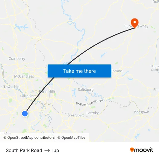 South Park Road to Iup map