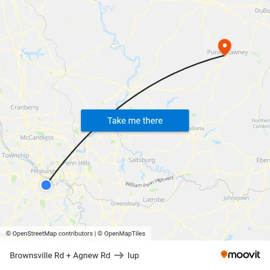 Brownsville Rd + Agnew Rd to Iup map