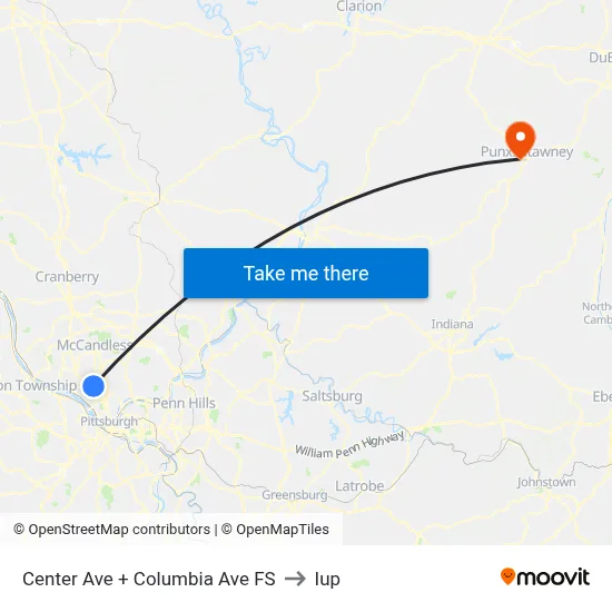 Center Ave + Columbia Ave FS to Iup map