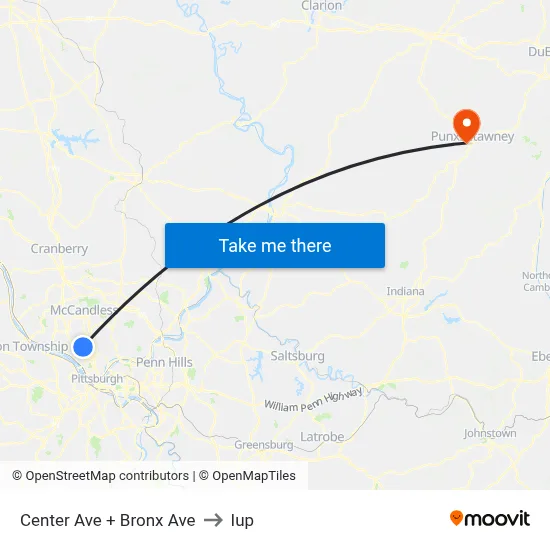 Center Ave + Bronx Ave to Iup map