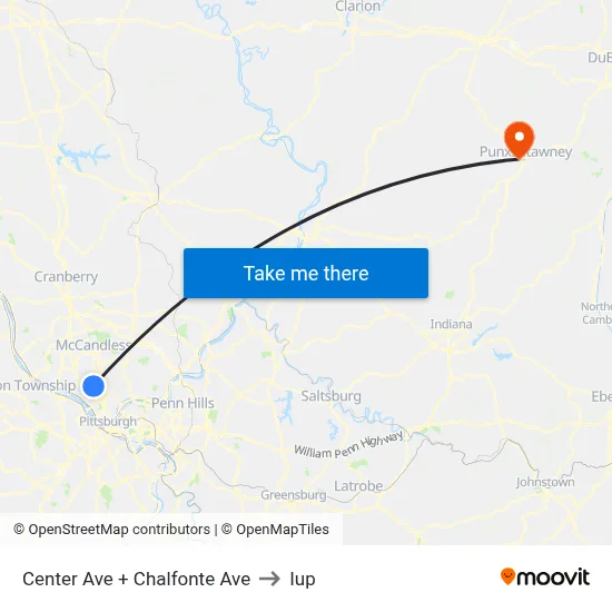 Center Ave + Chalfonte Ave to Iup map