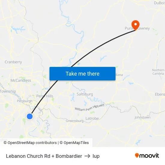 Lebanon Church Rd + Bombardier to Iup map