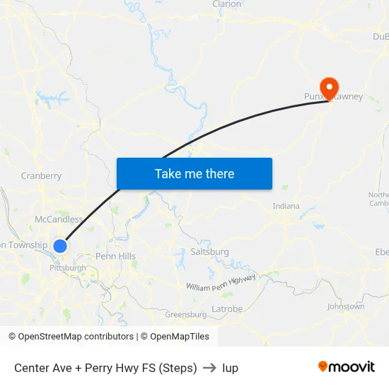Center Ave + Perry Hwy FS (Steps) to Iup map