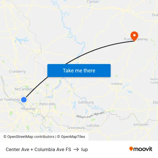 Center Ave + Columbia Ave FS to Iup map