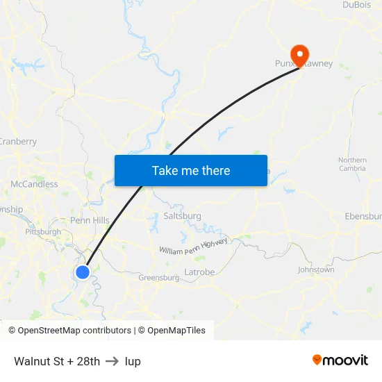 Walnut St + 28th to Iup map