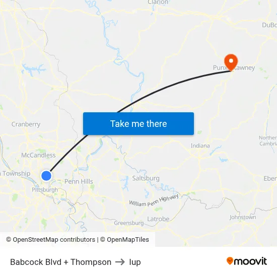 Babcock Blvd + Thompson to Iup map