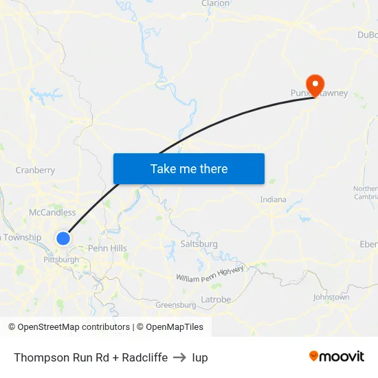 Thompson Run Rd + Radcliffe to Iup map