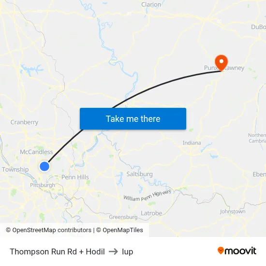 Thompson Run Rd + Hodil to Iup map