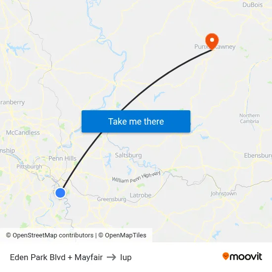 Eden Park Blvd + Mayfair to Iup map