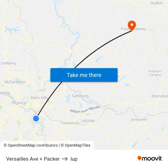 Versailles Ave + Packer to Iup map