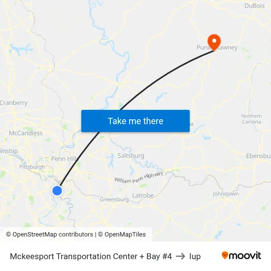 Mckeesport Transportation Center + Bay #4 to Iup map
