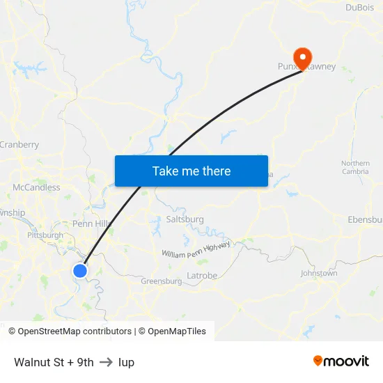 Walnut St + 9th to Iup map