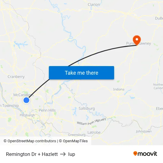 Remington Dr + Hazlett to Iup map