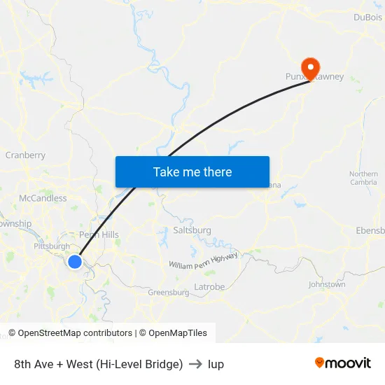 8th Ave + West (Hi-Level Bridge) to Iup map