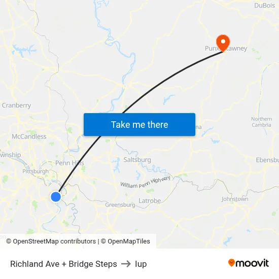 Richland Ave + Bridge Steps to Iup map
