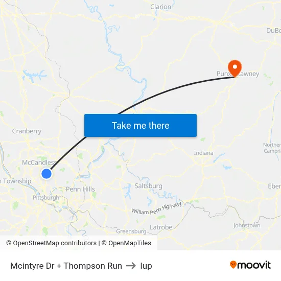 Mcintyre Dr + Thompson Run to Iup map