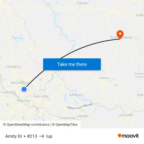 Amity Dr + #213 to Iup map