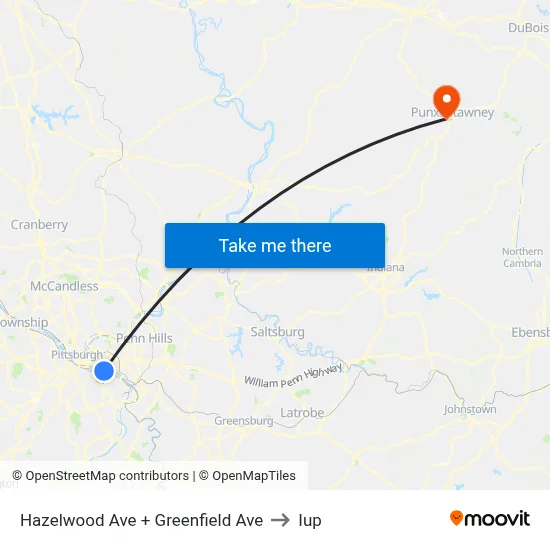 Hazelwood Ave + Greenfield Ave to Iup map