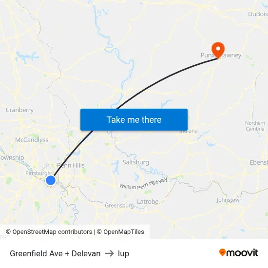 Greenfield Ave + Delevan to Iup map