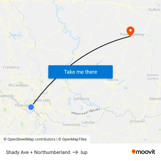 Shady Ave + Northumberland to Iup map