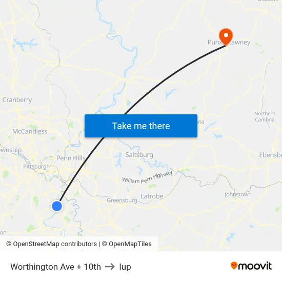 Worthington Ave + 10th to Iup map