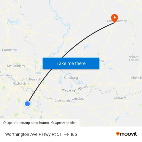 Worthington Ave + Hwy Rt 51 to Iup map
