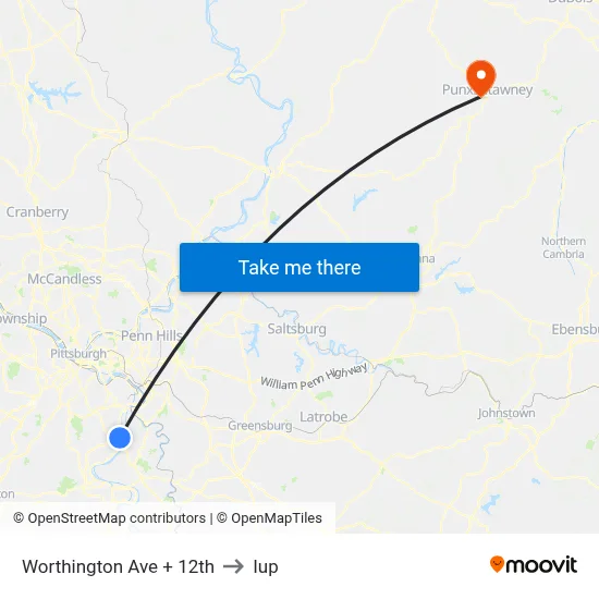Worthington Ave + 12th to Iup map