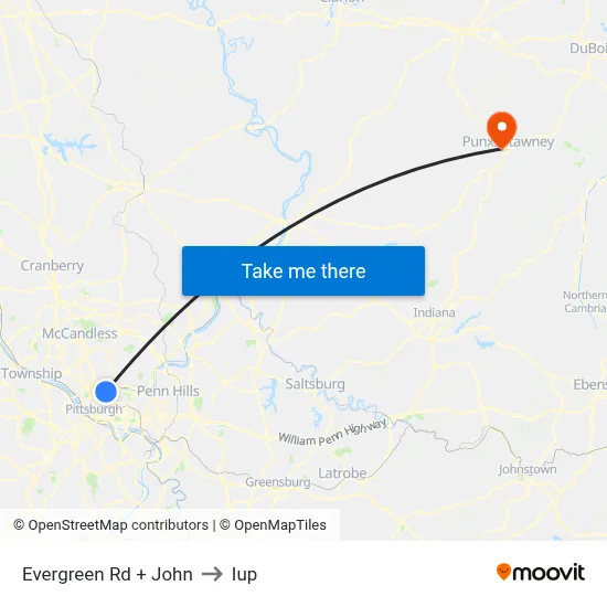 Evergreen Rd + John to Iup map