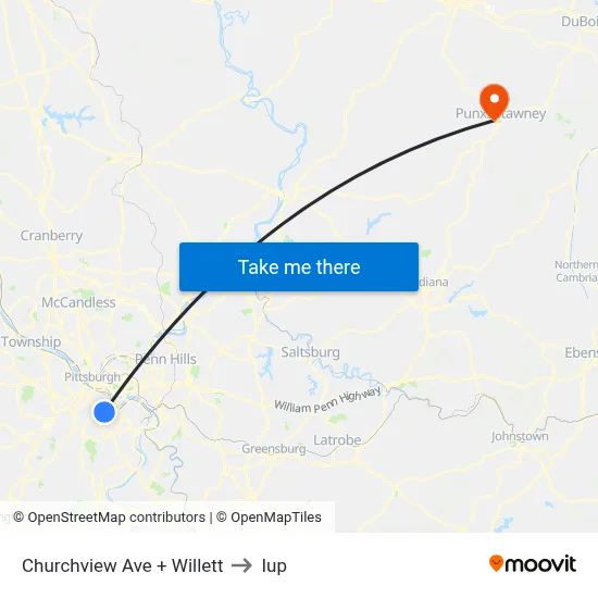 Churchview Ave + Willett to Iup map