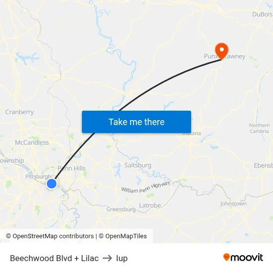 Beechwood Blvd + Lilac to Iup map