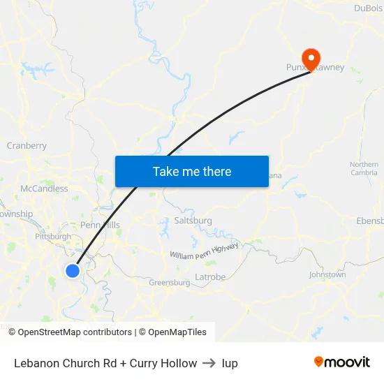 Lebanon Church Rd + Curry Hollow to Iup map