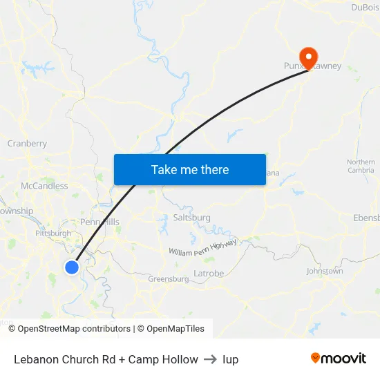 Lebanon Church Rd + Camp Hollow to Iup map