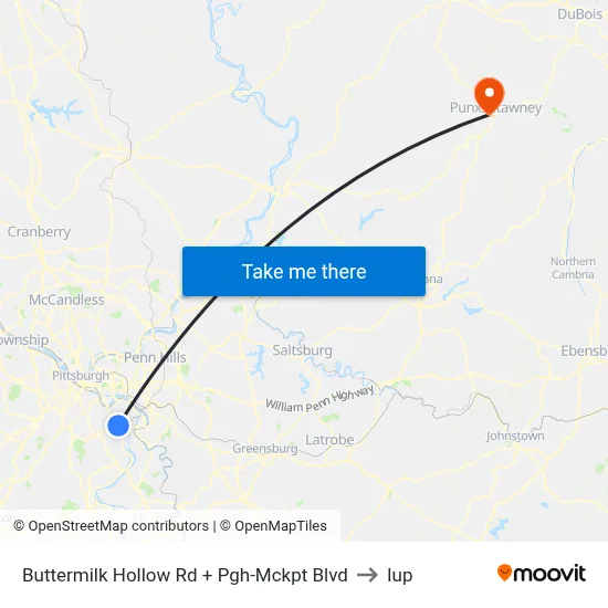 Buttermilk Hollow Rd + Pgh-Mckpt Blvd to Iup map