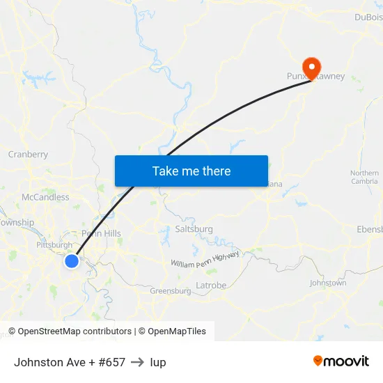 Johnston Ave + #657 to Iup map
