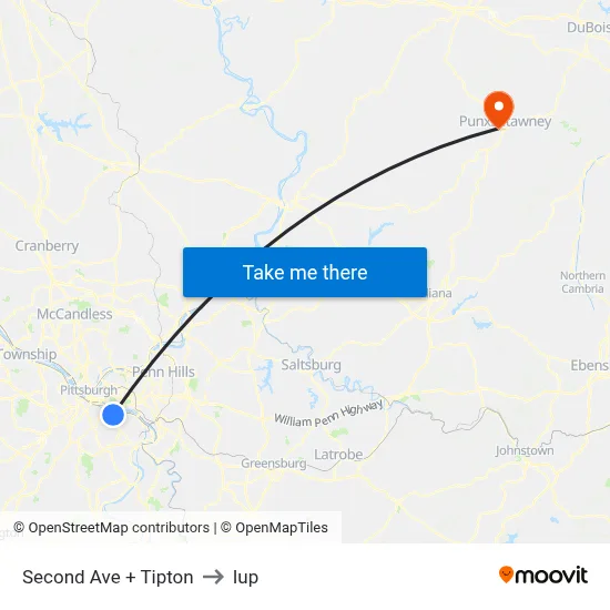 Second Ave + Tipton to Iup map