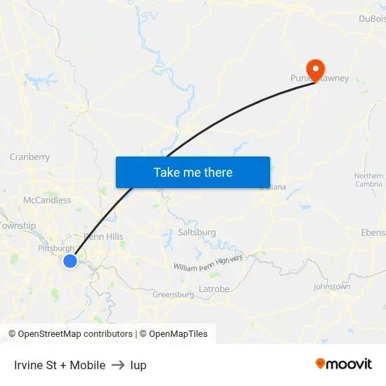 Irvine St + Mobile to Iup map