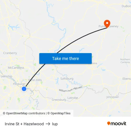 Irvine St + Hazelwood to Iup map