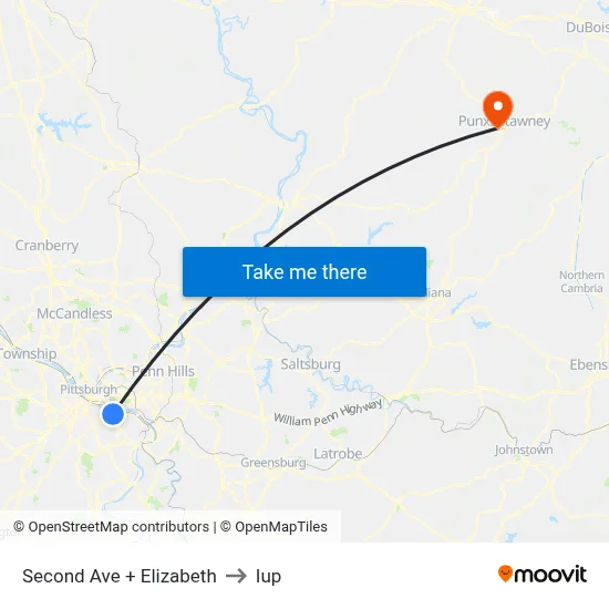Second Ave + Elizabeth to Iup map