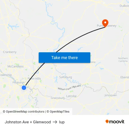 Johnston Ave + Glenwood to Iup map
