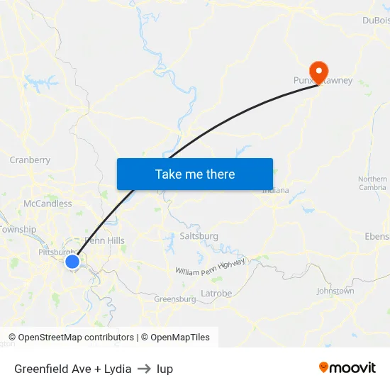 Greenfield Ave + Lydia to Iup map