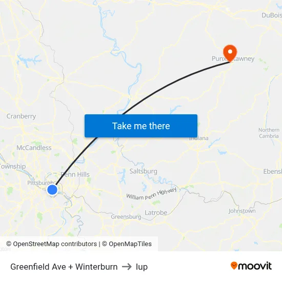 Greenfield Ave + Winterburn to Iup map