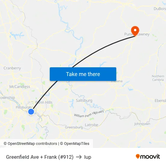 Greenfield Ave + Frank (#912) to Iup map