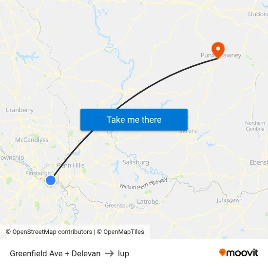 Greenfield Ave + Delevan to Iup map