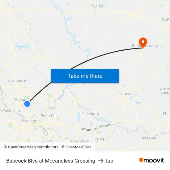 Babcock Blvd at Mccandless Crossing to Iup map