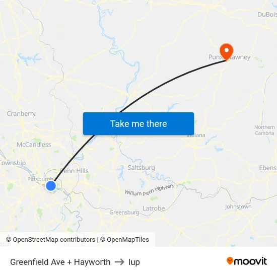 Greenfield Ave + Hayworth to Iup map