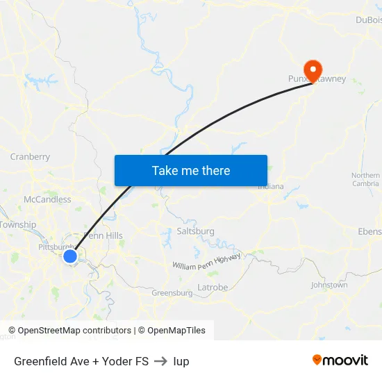 Greenfield Ave + Yoder FS to Iup map