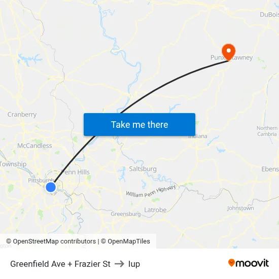 Greenfield Ave + Frazier St to Iup map