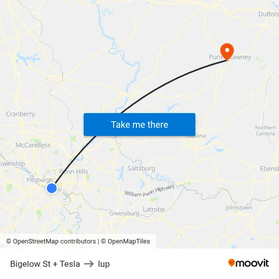 Bigelow St + Tesla to Iup map