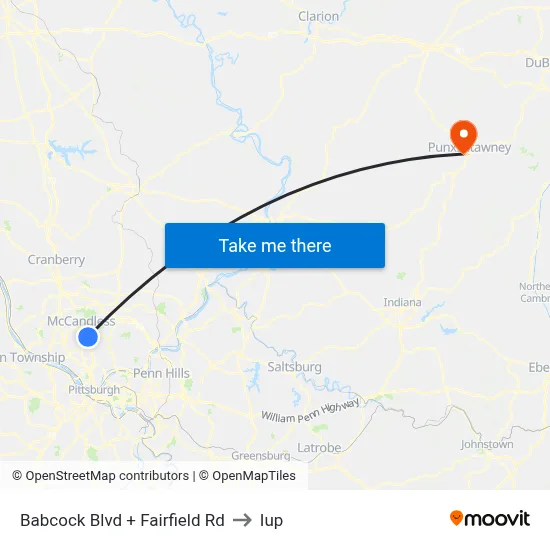Babcock Blvd + Fairfield Rd to Iup map